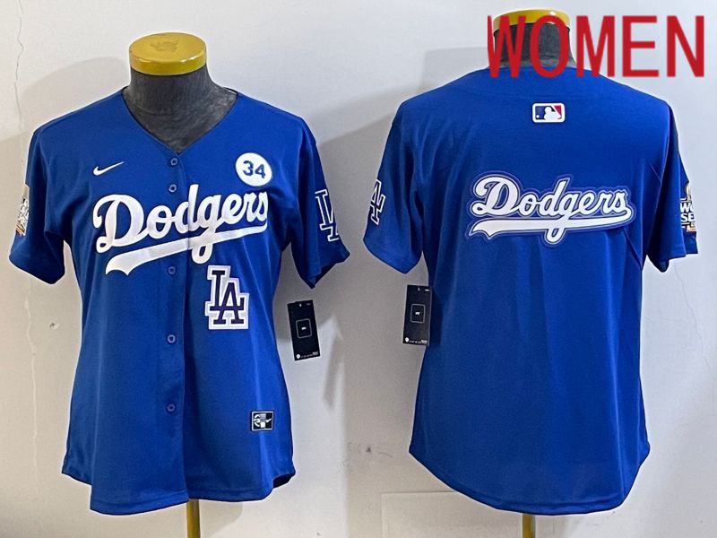 Women Los Angeles Dodgers blank 2024 World series patch blue jersey 202411241